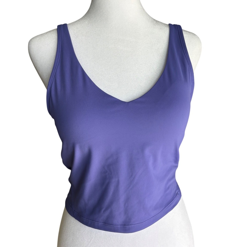 Purple V-Neck Athletic Crop Tank Top with Built-in Bra Medium Gym Workout